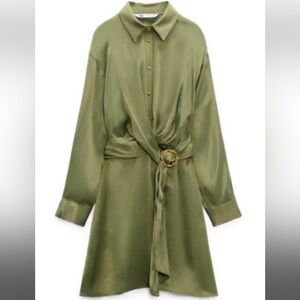 NWT Zara Green Mini Belted Dress
